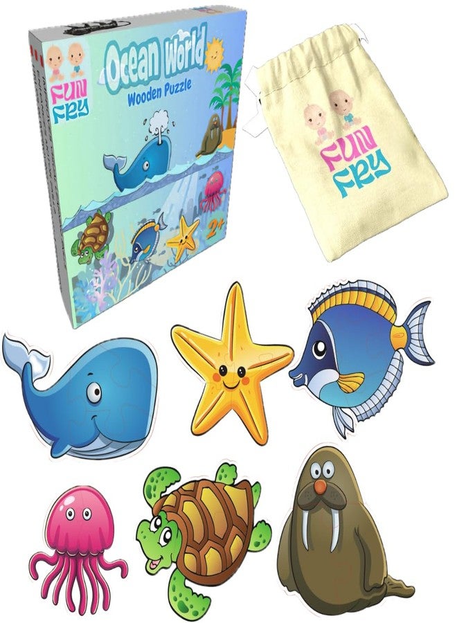 FUN FRY Montessori Wooden Jigsaw Puzzles for Kids & Children Ages 2-5 years with 6 Different Shapes - Educational Toddler Puzzle Toys - Gift for 2 Year Old Boys Girls (OCEAN WORLD) - Image 1